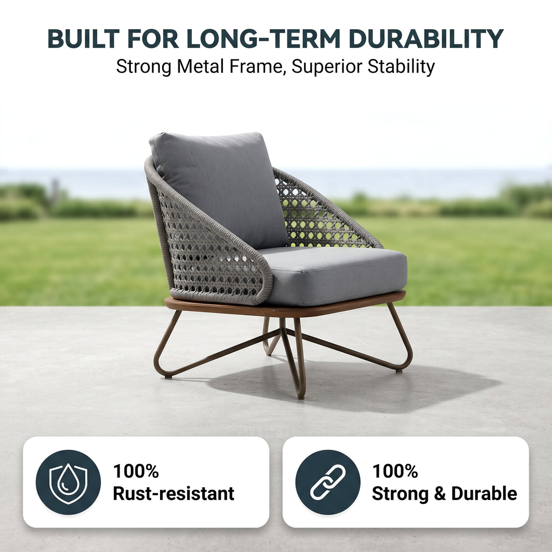 Marcela Outdoor Sofa Set 3 Seater, 2 Single seater and 1 Center Table Set (Grey) Braided & Rope