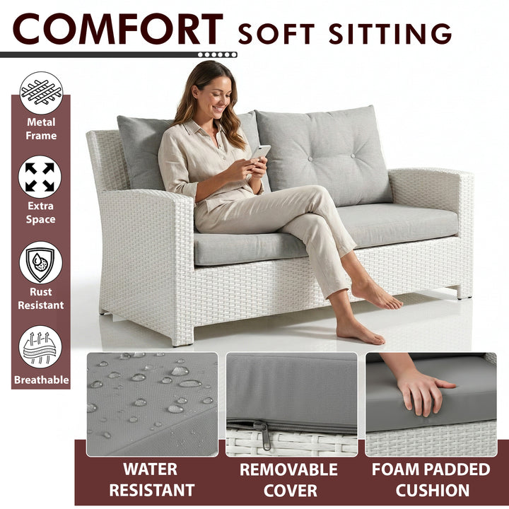 Adara Outdoor Sofa Set 2 Seater, 2 Single seater and 1 Center Table (White)