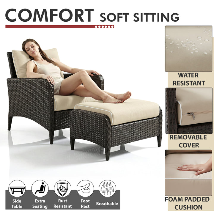 Eclore Outdoor Sofa Set  2 Single seater with 2 ottoman  (Brown)