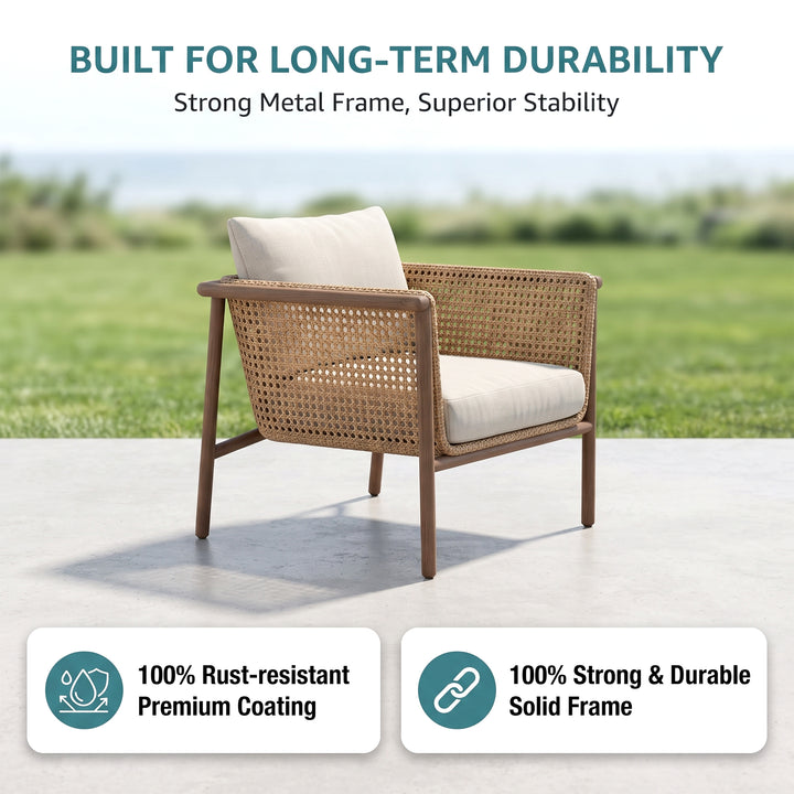 Zamioma Outdoor Garden Balcony Sofa Set 2 Seater, 2 Single seater, 1 Ottoman, 1 Coffee Table and 1 Side Table Conversation Set (Honey)