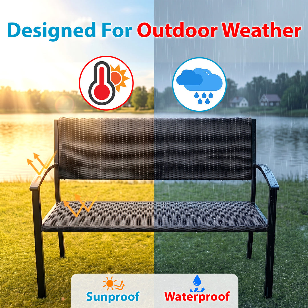 Viola Wicker 2 Seater and 1 Table Garden Bench for Outdoor Park - (Black)