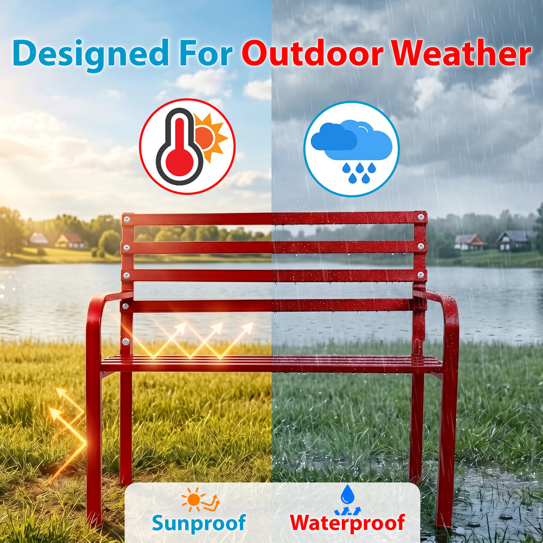 Nester Metal 2 Seater Garden Bench for Outdoor Park - (Red)