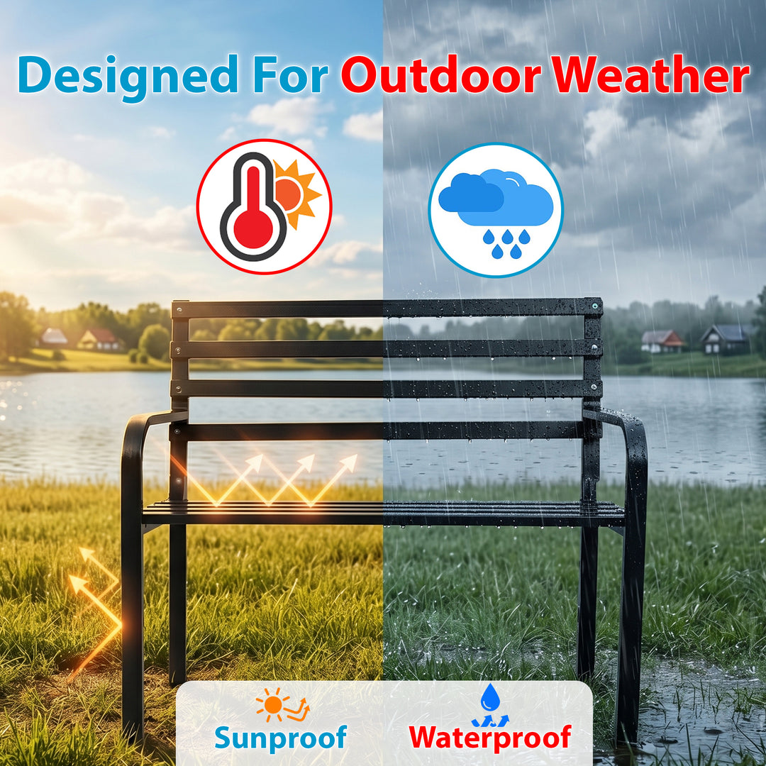 Timber Metal 2 Seater Garden Bench for Outdoor Park - (Black)