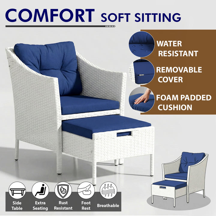 Karli Outdoor Sofa Set  2 Single seater with 2 ottoman and 1 Center Table (White)