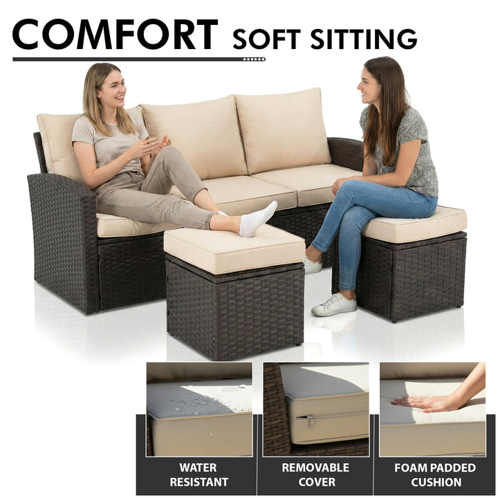 Umile Outdoor Garden Balcony Sofa Set 3 Seater, 2 Single seater, 2 Ottoman and 1 Center Table Conversation Set (Brown)