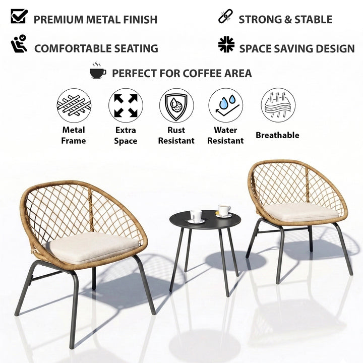 Lecco Outdoor Patio Seating Set 2 Chairs and 1 Table Set (Beige)