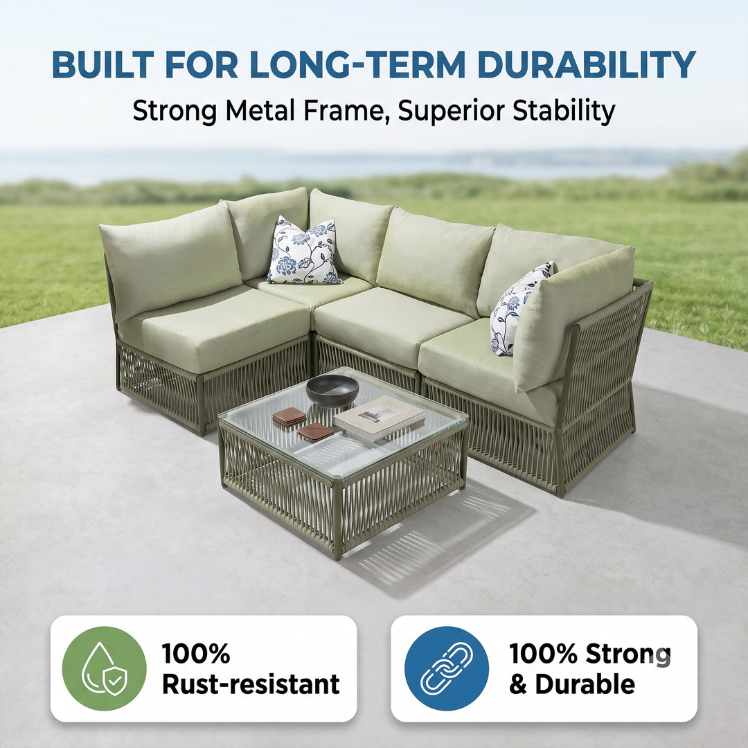 Castillo Outdoor Sofa Set 4 Seater and 1 Center Table Set Braided & Rope
