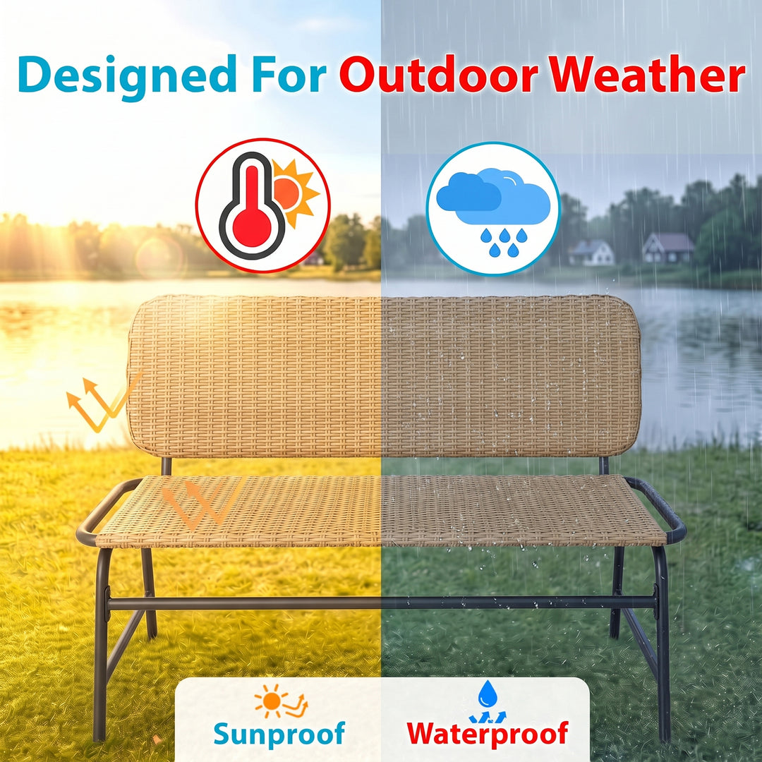 Ricci Wicker 2 Seater Garden Bench for Outdoor Park (Honey)