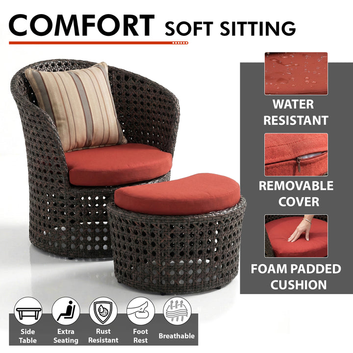 Sinato Outdoor Patio Seating Set 2 Chair with 2 ottoman and 1 Table Set (Brown)