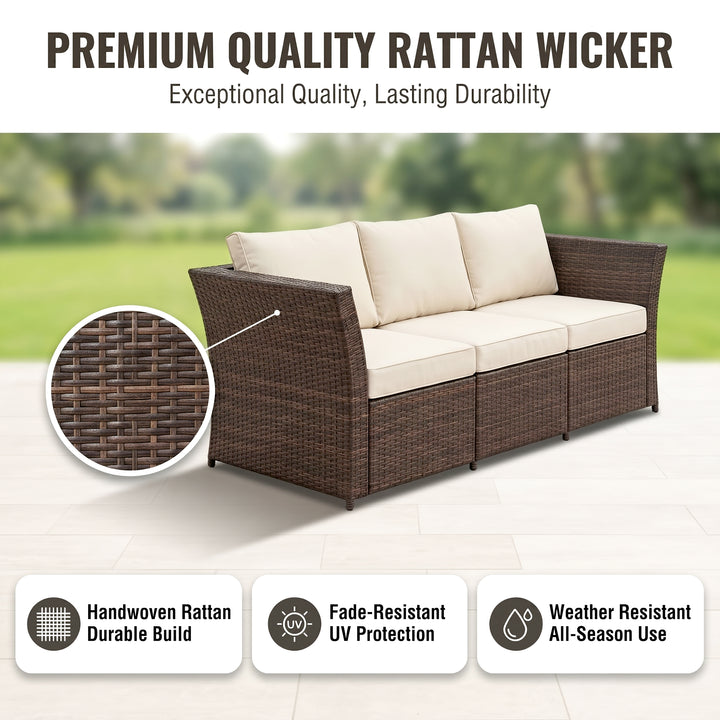 Enorson Outdoor Garden Balcony Sofa Set 2 Three Seater, 2 Single Seater With 2 Ottoman and 2 Center Table Set (Brown)