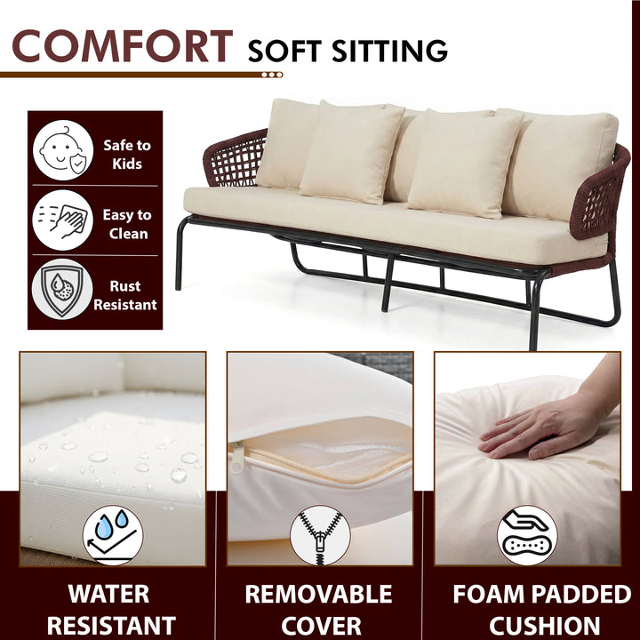 Riba Outdoor Sofa Set 3 Seater , 2 Single seater and 1 Center Table Set (Cream) Braided & Rope