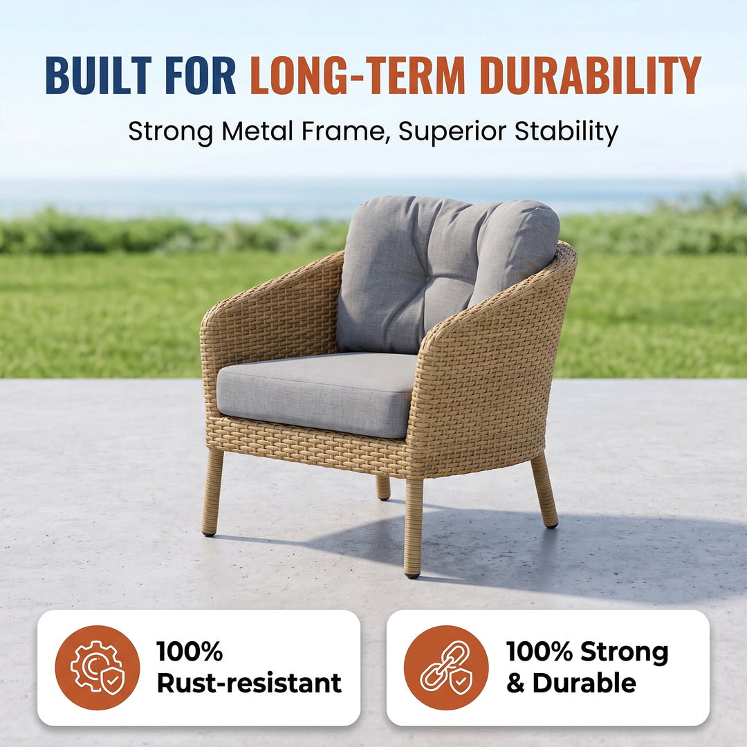 Luigi Outdoor Patio Sofa Set 3 Seater, 2 Seater 1 Single Seater and 1 Center Table  (Brown)