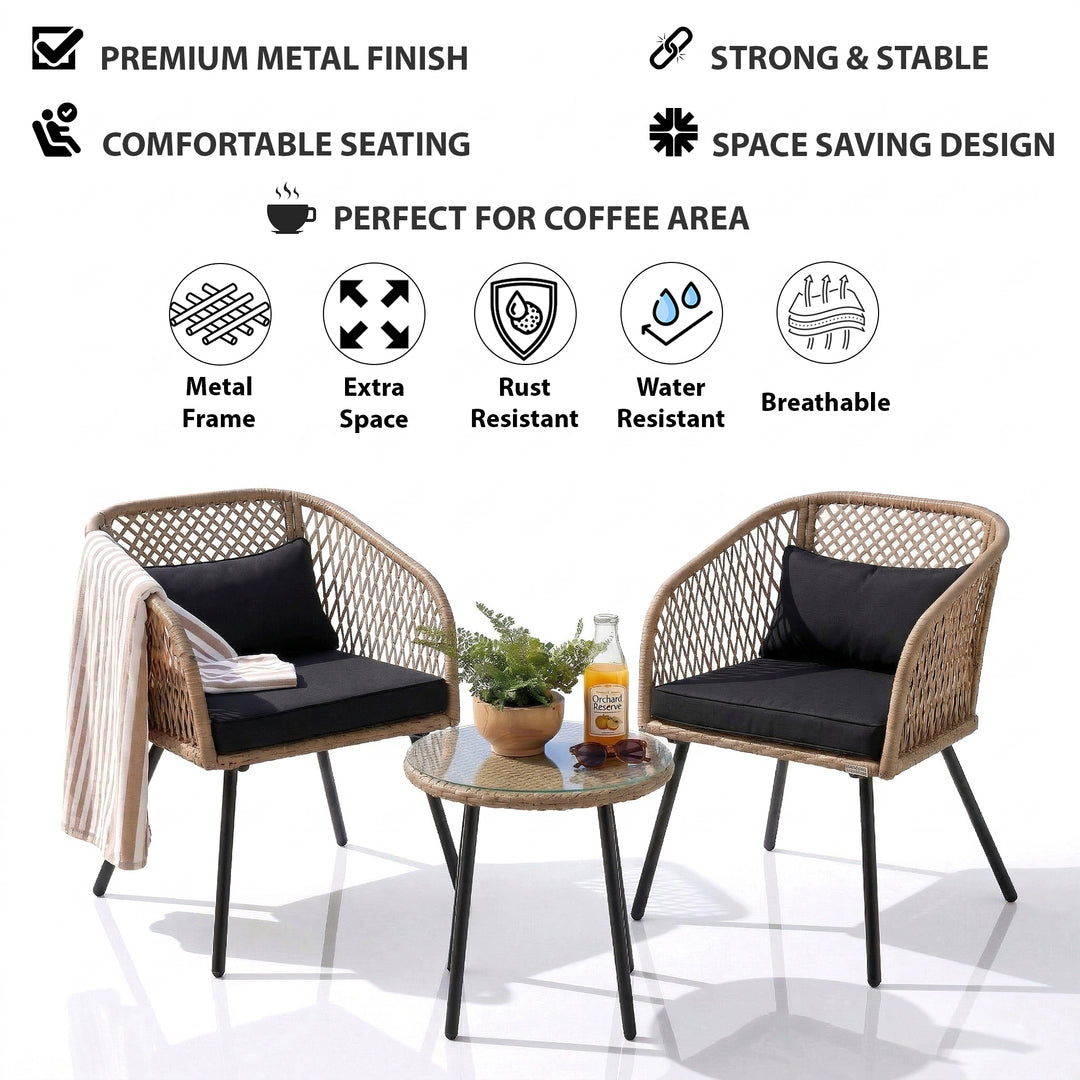 Seidel Outdoor Patio Seating Set 2 Chairs and 1 table Set (Tan)