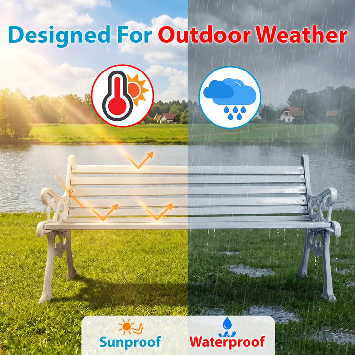 Kezia Cast Iron 3 Seater Garden Bench for Outdoor Park - (White)