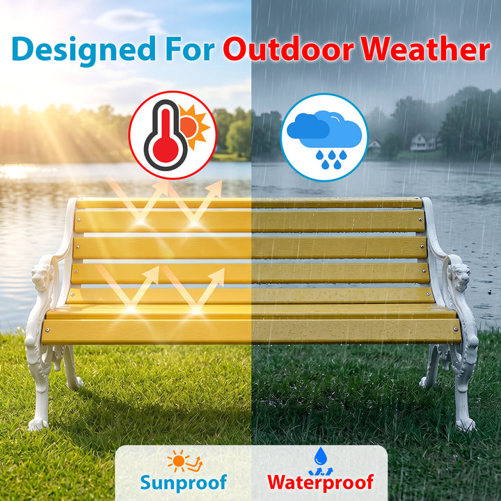Pryce Cast Iron 3 Seater FRP Garden Bench for Outdoor Park - (White + Yellow)