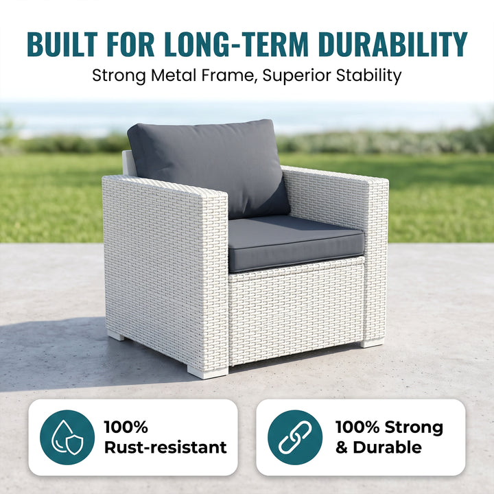 Leone  Outdoor Sofa Set 7 Seater and  2 Tables (White + Grey)