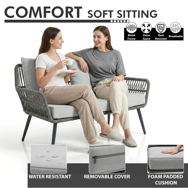 Alveré Outdoor Sofa Set 2 Seater, 2 Single seater and 1 Center Table (Grey) Braid & Rope