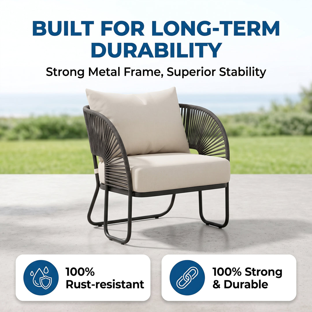 Lucas Outdoor Sofa Set 2 Seater , 2 Single seater and 1 Center Table Set (Black) Braided & Rope