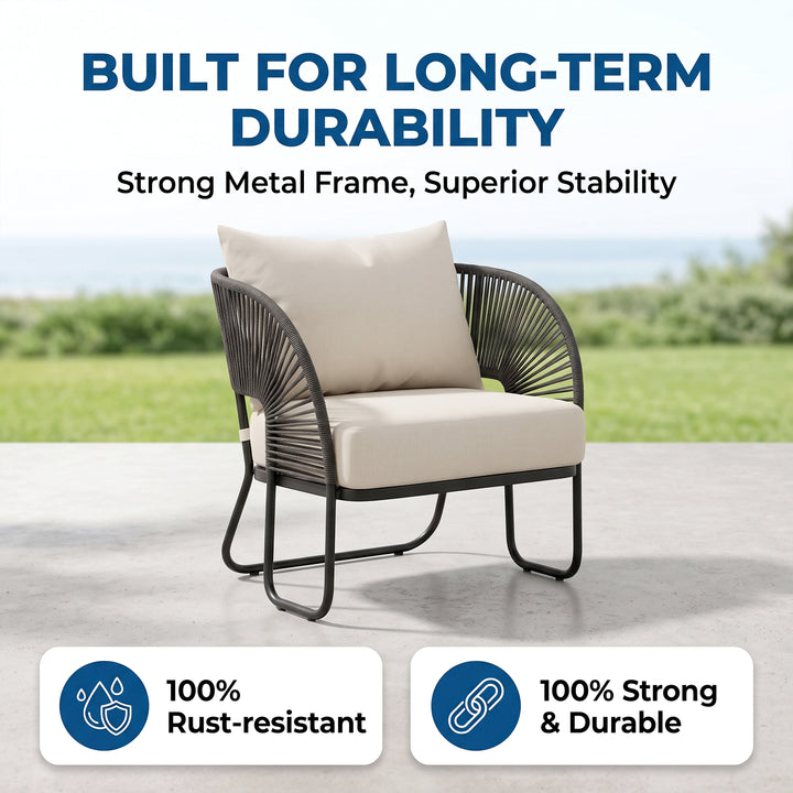 Lucas Outdoor Sofa Set 2 Seater , 2 Single seater and 1 Center Table Set (Black) Braided & Rope