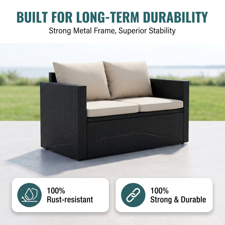 Girolamo Outdoor Sofa Set 2 Seater and 1 Center Table (Black + Beige)