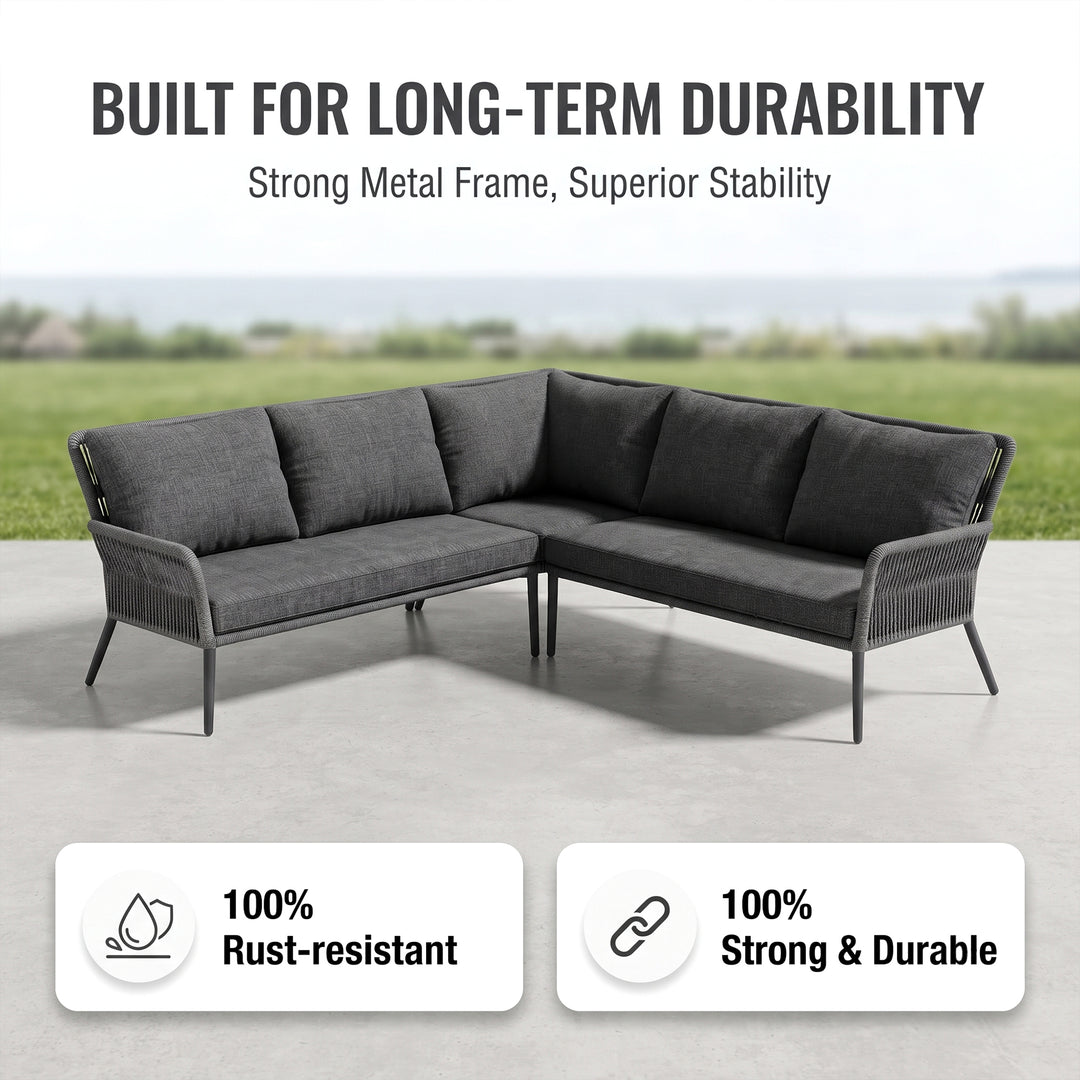 Mitya Outdoor Garden Balcony Sofa Set  5 Seater and 1 Center Table Set, Braid & Rope (Dark + Grey)