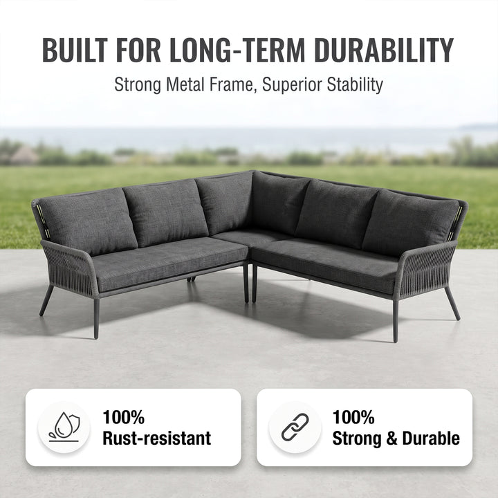 Mitya Outdoor Garden Balcony Sofa Set  5 Seater and 1 Center Table Set, Braid & Rope (Dark + Grey)