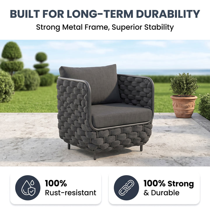 Fepel Outdoor Garden Balcony Sofa Set 2 Seater, 2 Single seater and 1 Center Table Set, Braid & Rope