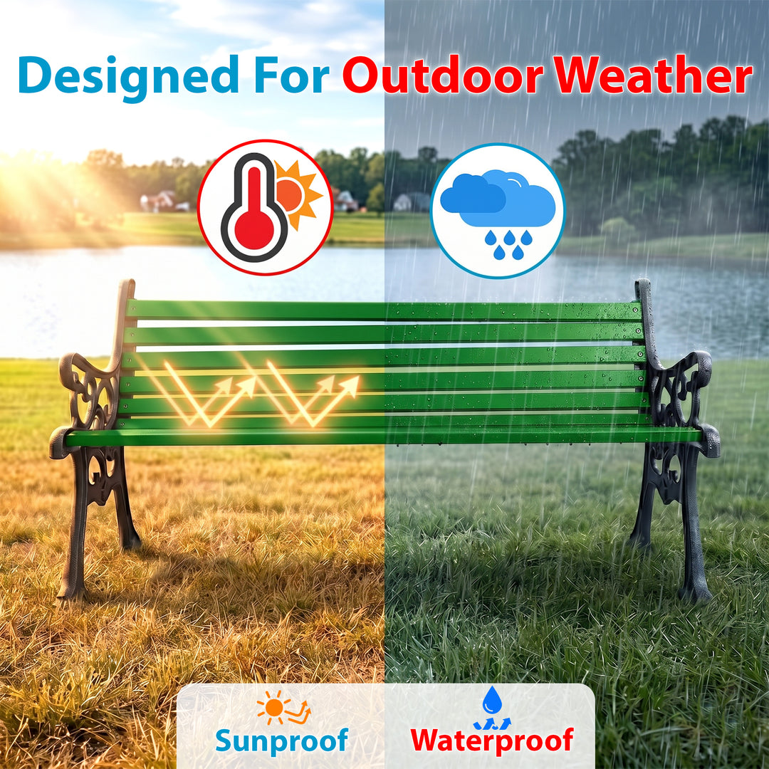 Terra Cast Iron 3 Seater Garden Bench for Outdoor Park - (Black+Green)