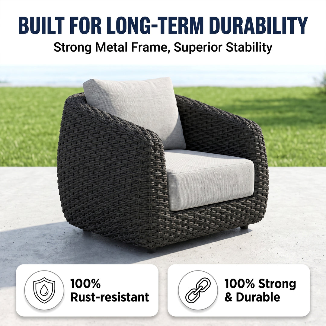 Deskoy Outdoor Garden Balcony Sofa Set 2 Seater, 2 Single seater and 1 Center Table Set, Braid & Rope (Black)
