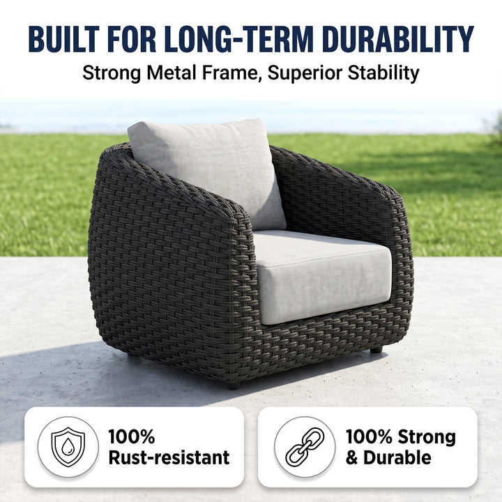 Deskoy Outdoor Garden Balcony Sofa Set 2 Seater, 2 Single seater and 1 Center Table Set, Braid & Rope (Black)