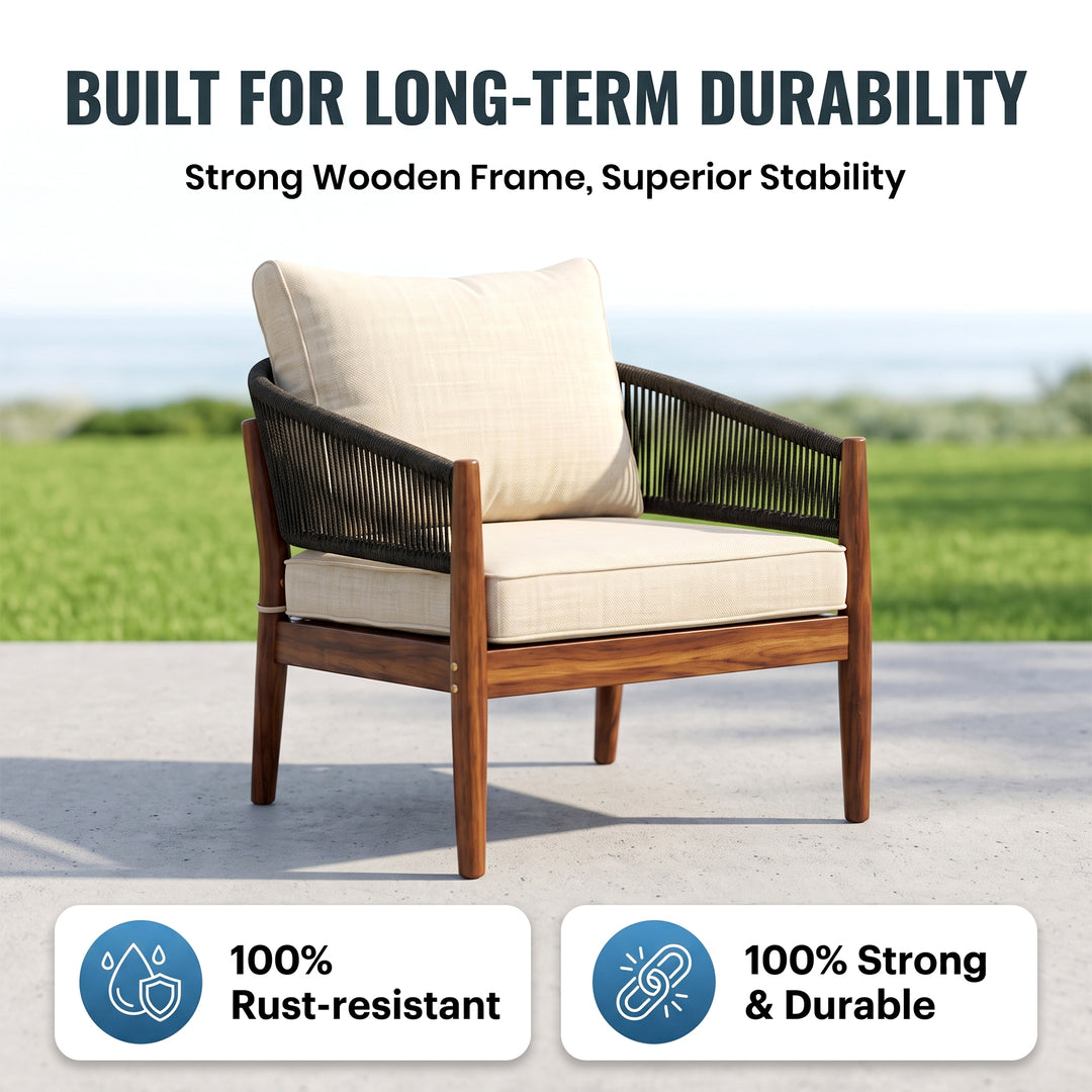Biro Outdoor Garden Balcony Sofa Set 2 Seater , 2 Single Seater 1 Center Table Set (Black) Braided and Rope