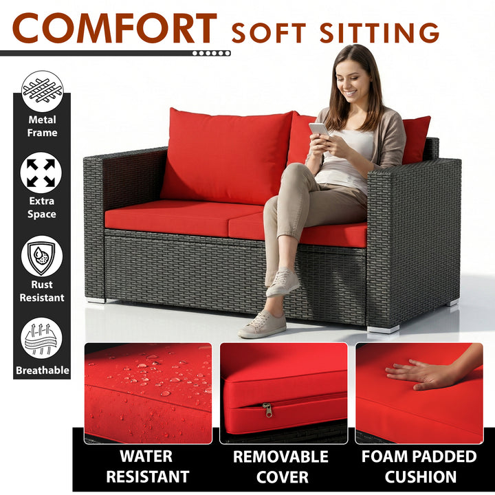 Olavarria Outdoor Sofa Set 2 Seater, 2 Single seater and 1 Center Table (Red)