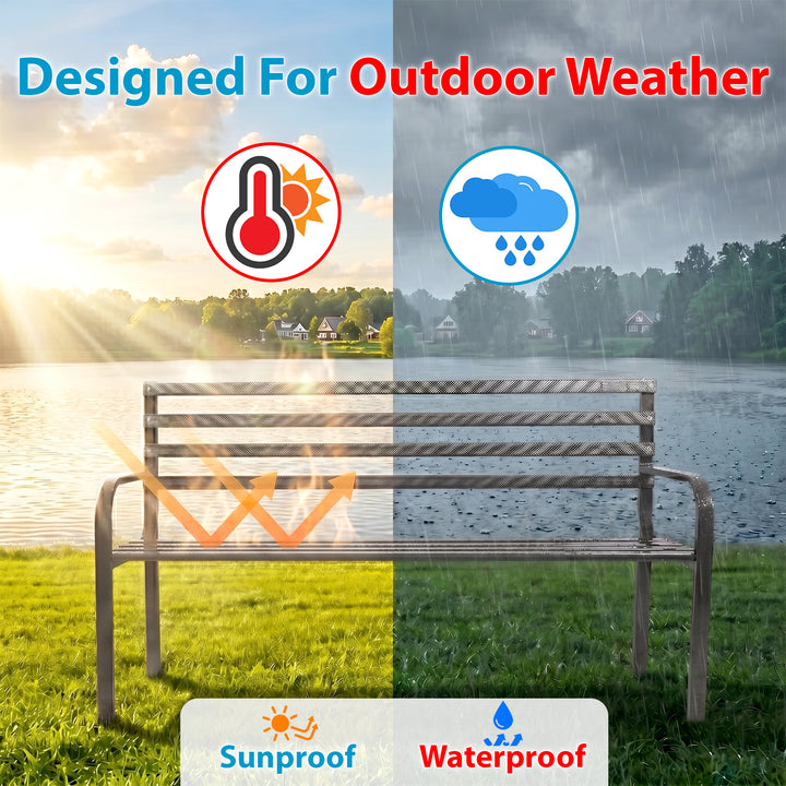 Faith Metal 3 Seater Garden Bench for Outdoor Park - (Grey)
