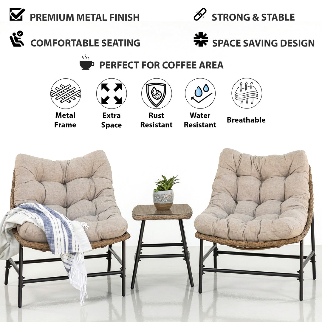 Keris Outdoor Patio Seating Set 2 Chairs and 1 table Set (Tan)