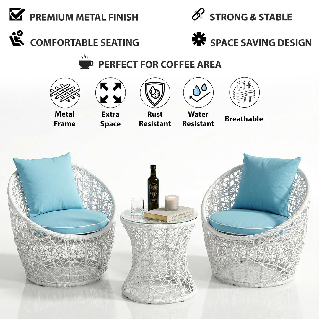 Rockstar Outdoor Patio Seating Set 2 Chairs and 1 Table Set (White)