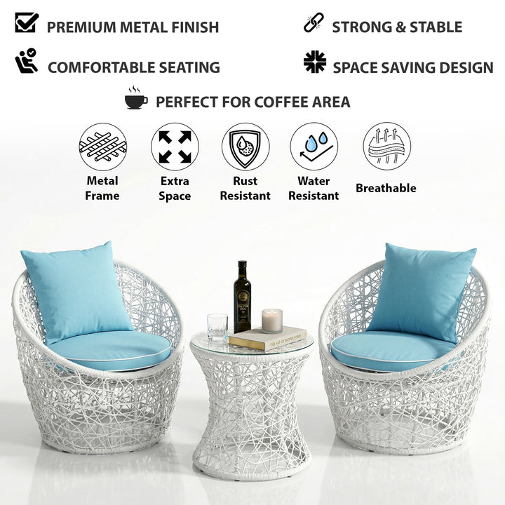 Rockstar Outdoor Patio Seating Set 2 Chairs and 1 Table Set (White)
