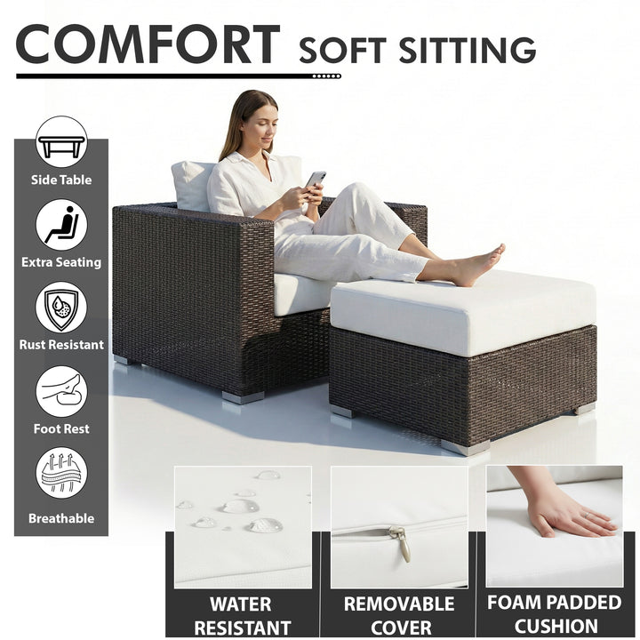 Cotta Outdoor Sofa Set 2 Single seater and 1 Ottoman (Brown + White)