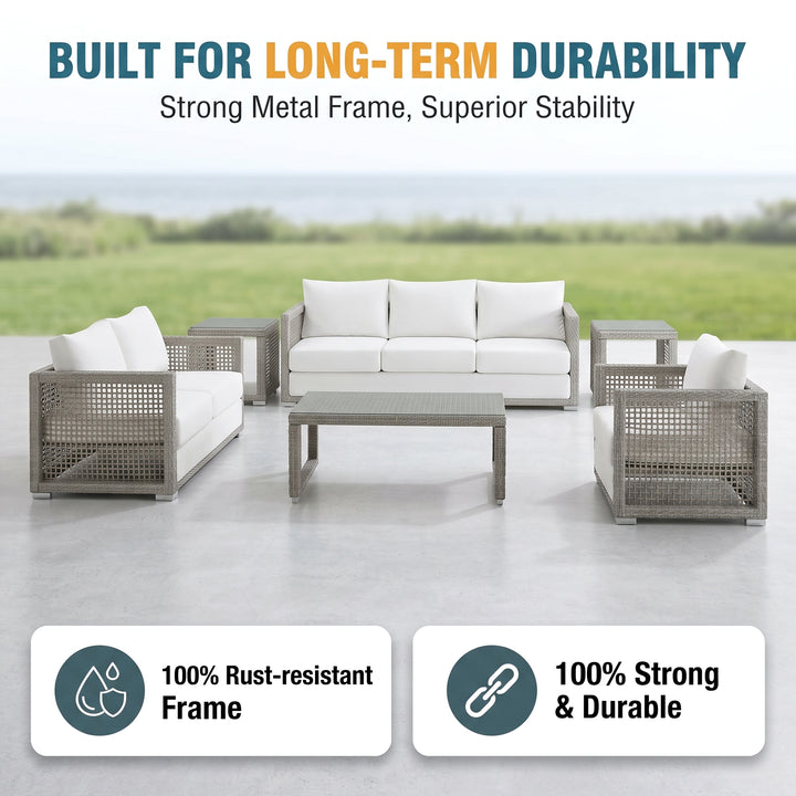 Malvolio Outdoor Set  1 Triple Seater, 1 Double Seater, 1 Single Seater, 2 Side table and 1 Center Table (Grey)