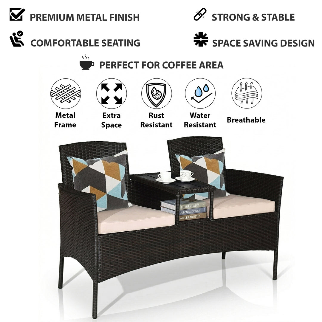 Dreamline Outdoor Furniture Garden Patio Seating Set of 2 Attached Chairs and Table Set Balcony Furniture Coffee Table Set(Black)