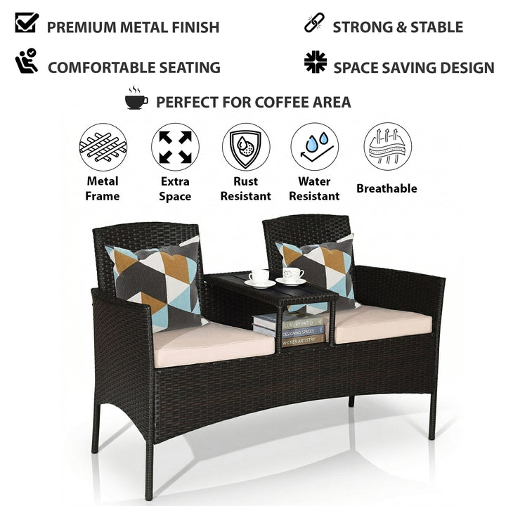 Dreamline Outdoor Furniture Garden Patio Seating Set of 2 Attached Chairs and Table Set Balcony Furniture Coffee Table Set(Black)