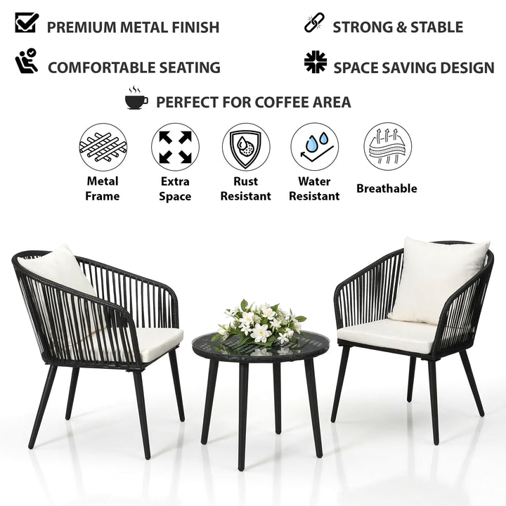 Feeds Outdoor Patio Seating Set 2 Chairs and 1 Table Set (Black)