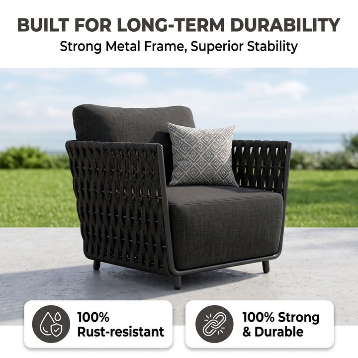 Deifilia Outdoor Sofa Set 2 Seater, 2 Single seater and 1 Center Table (Dark Grey) Braided & Rope
