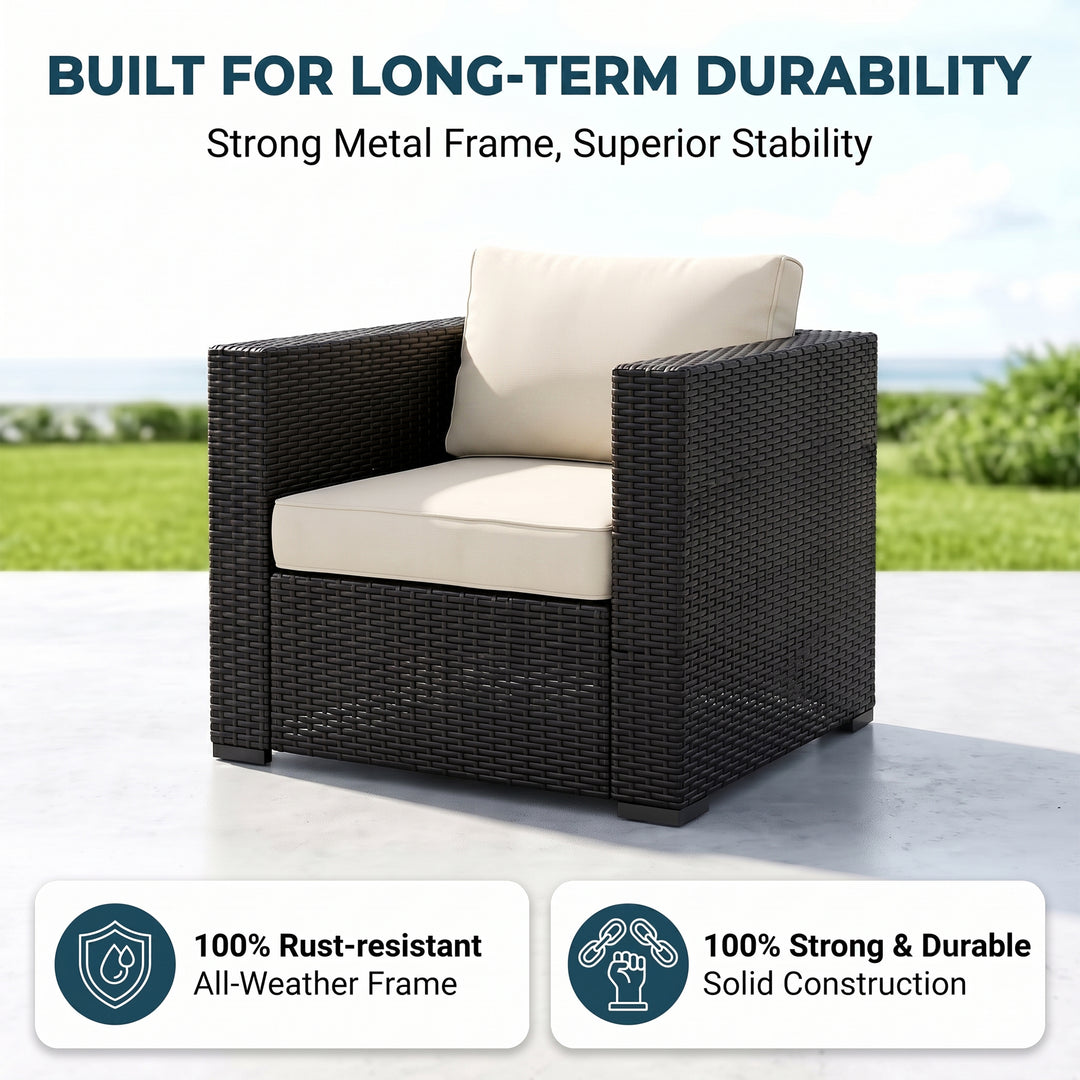 Arena Outdoor Sofa Set 7 Seater, Single seater and 1 Center Table With 1 Side Table Set (Black)
