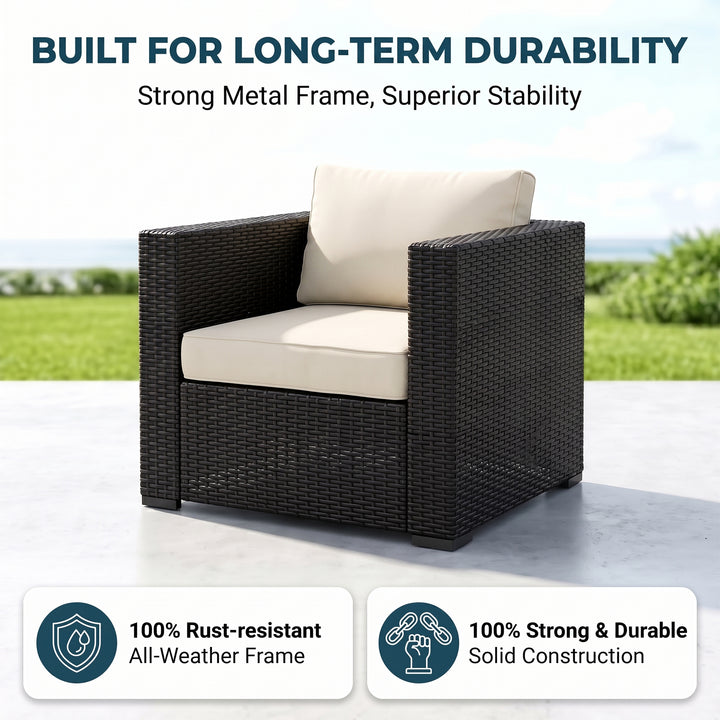 Arena Outdoor Sofa Set 7 Seater, Single seater and 1 Center Table With 1 Side Table Set (Black)