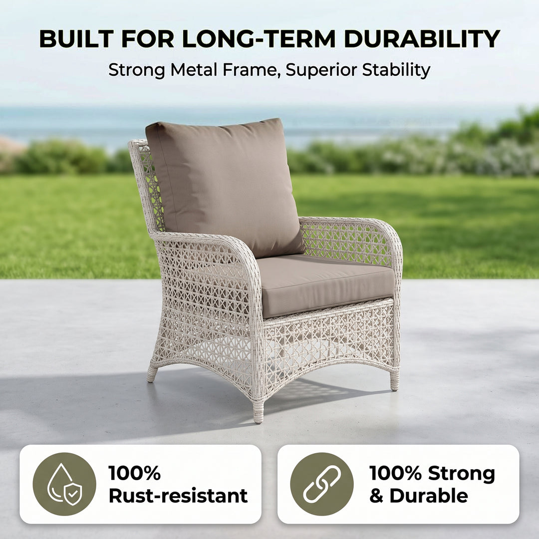 Alfonsi Outdoor Sofa Set 2 Seater, 2 Single seater and 1 Center Table (Beige + Brown)