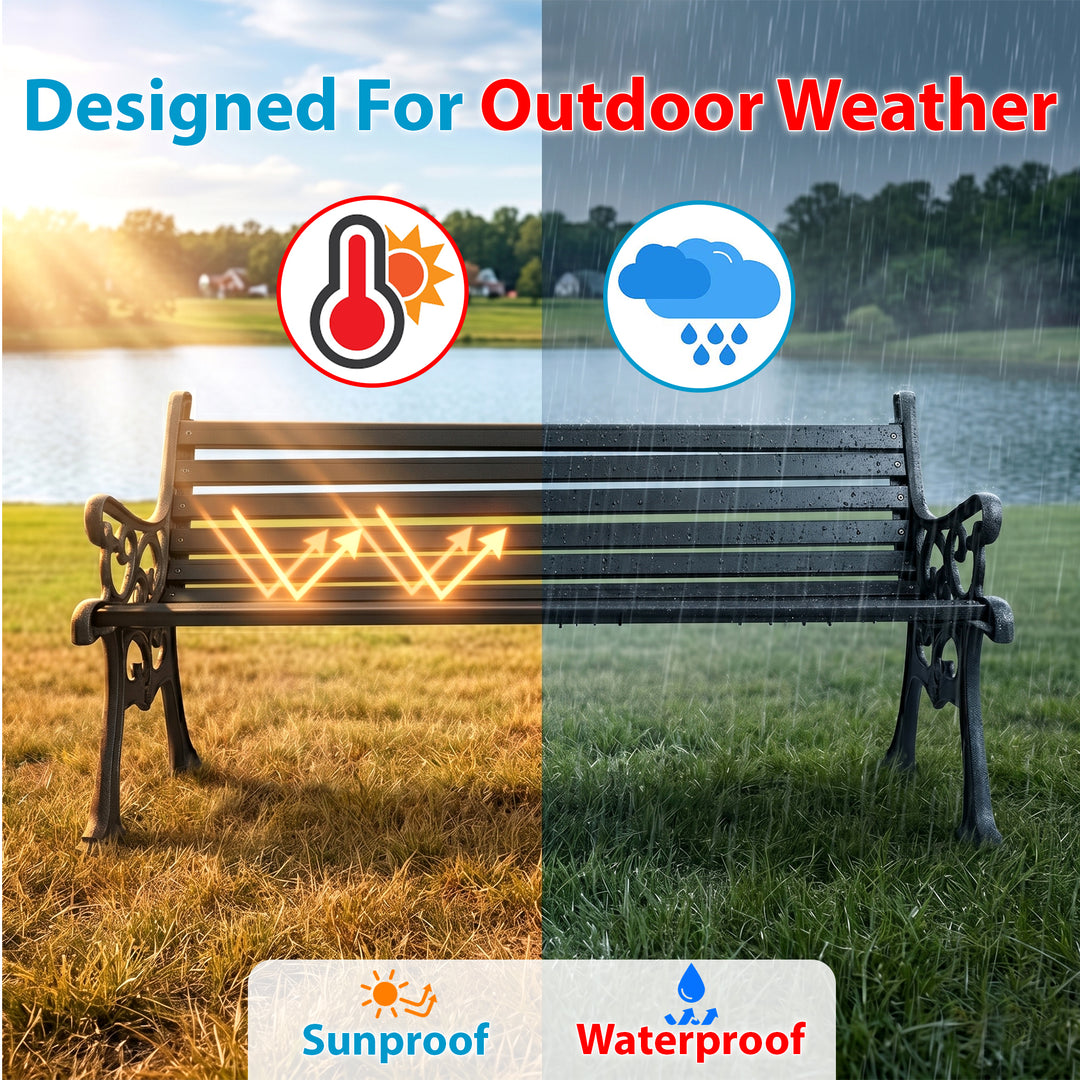 Lisa Cast Iron 3 Seater Garden Bench for Outdoor Park - (Black)