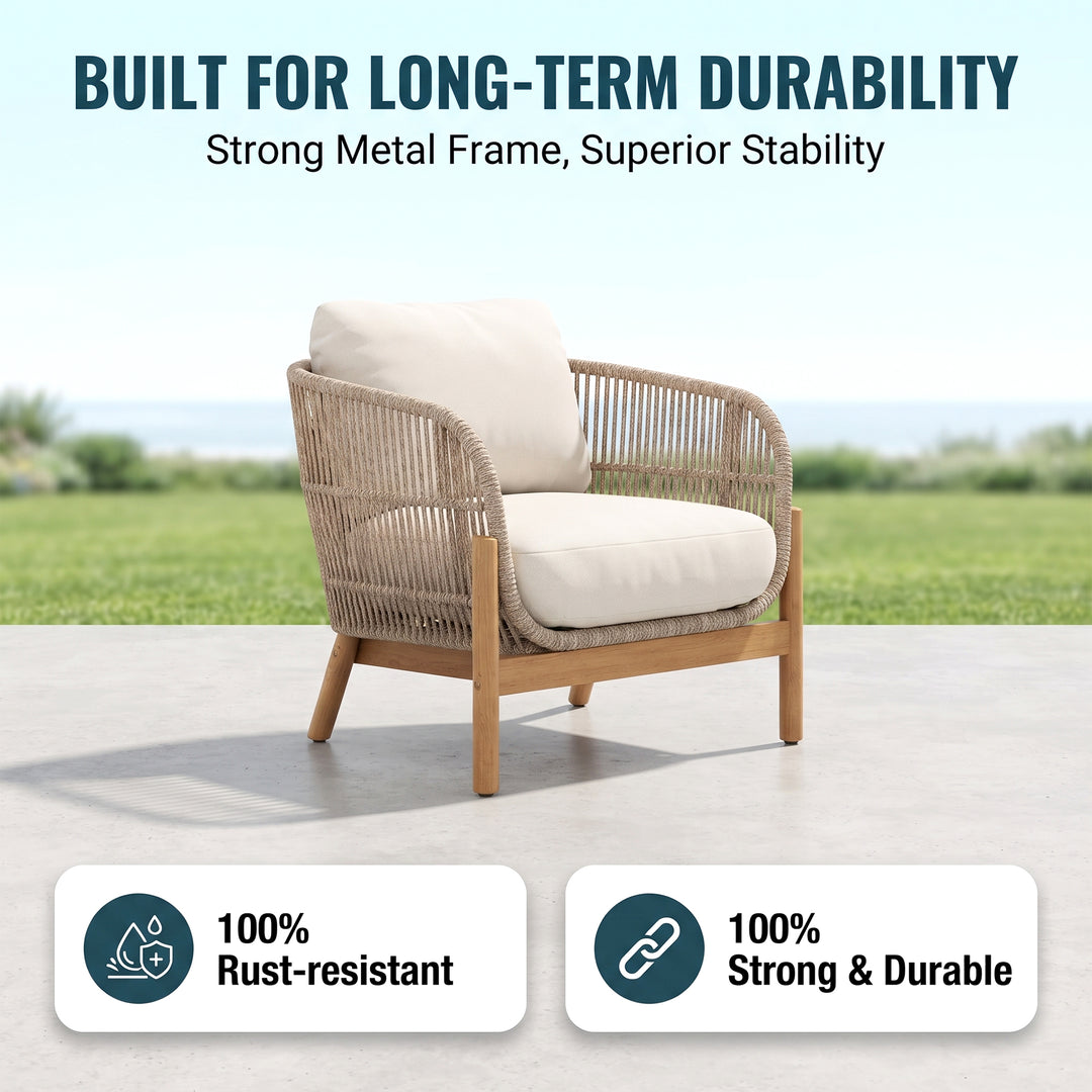 Apolo Outdoor Sofa Set 2 Seater , 2 Single seater , 1 Side table and 1 Center Table (Beige)