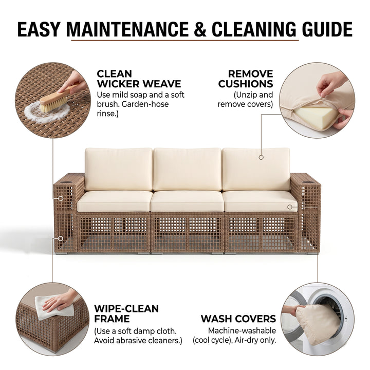 Nista Outdoor Patio Sofa Set 3 Seater 1 single seater and 1 Table With 1 Ottoman Set (Brown)