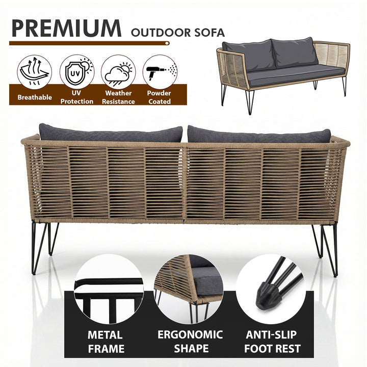 Oaka Outdoor Sofa 2 Seater (Beige) Braided & Rope