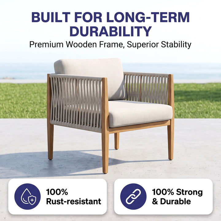 Luna Outdoor Garden Balcony Sofa Set 2 Seater , 2 Single Seater 1 Center Table Set (Grey) Braided and Rope